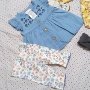 Daisy Fuentes 5 PC Dress/Bodysuit/Pants/Headband/Footed Pants 3-6 M